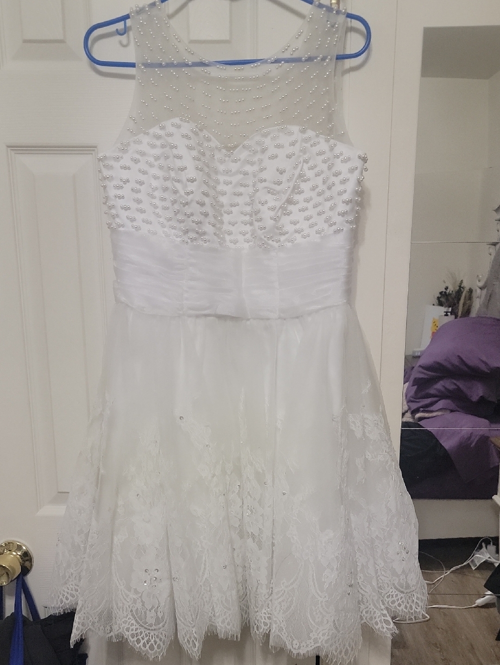 White Beaded Illusion Neck Wedding Dress